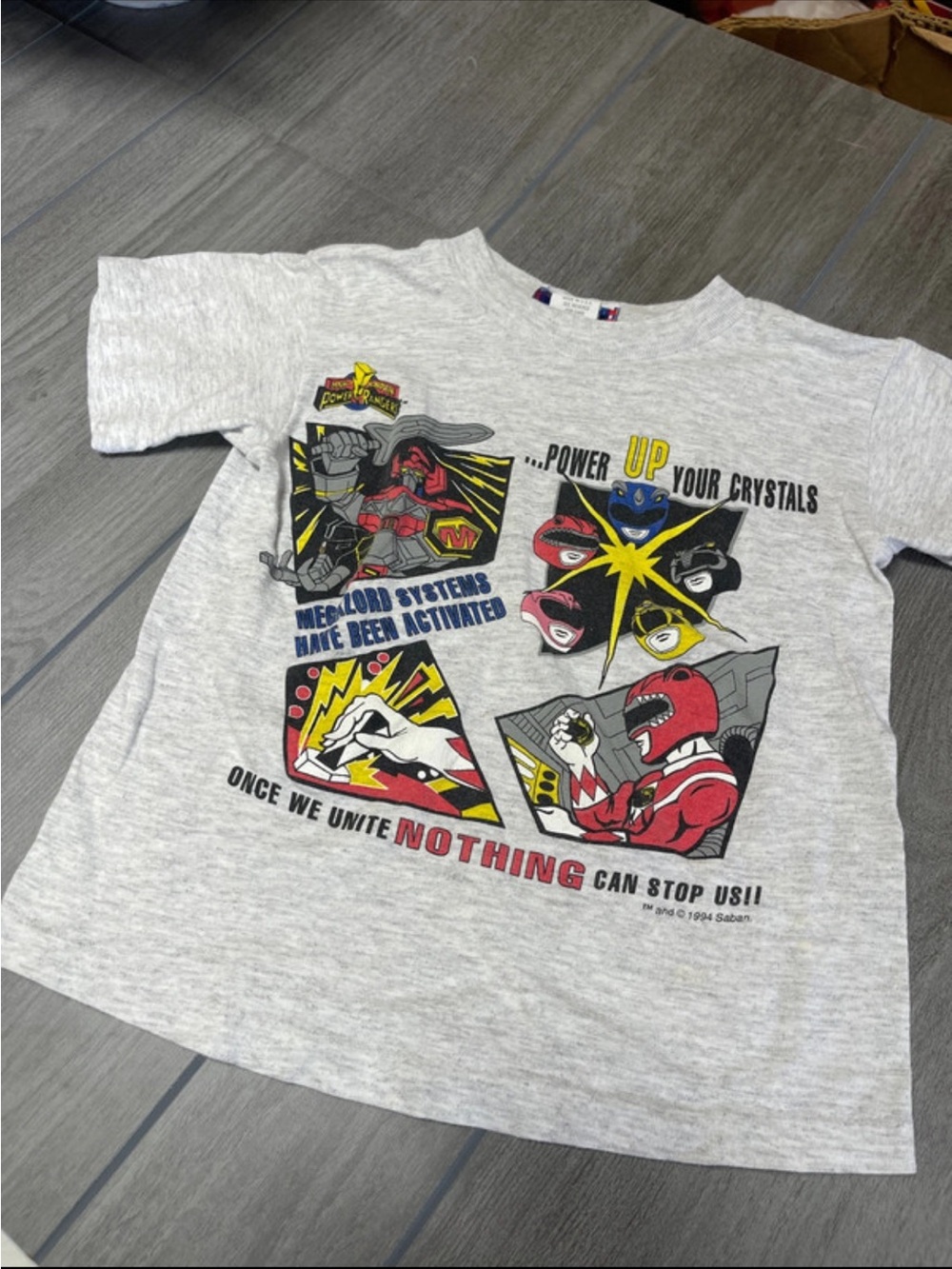 Saba Light Gray Power Rangers Graphic Tee with Red and Yellow Accents